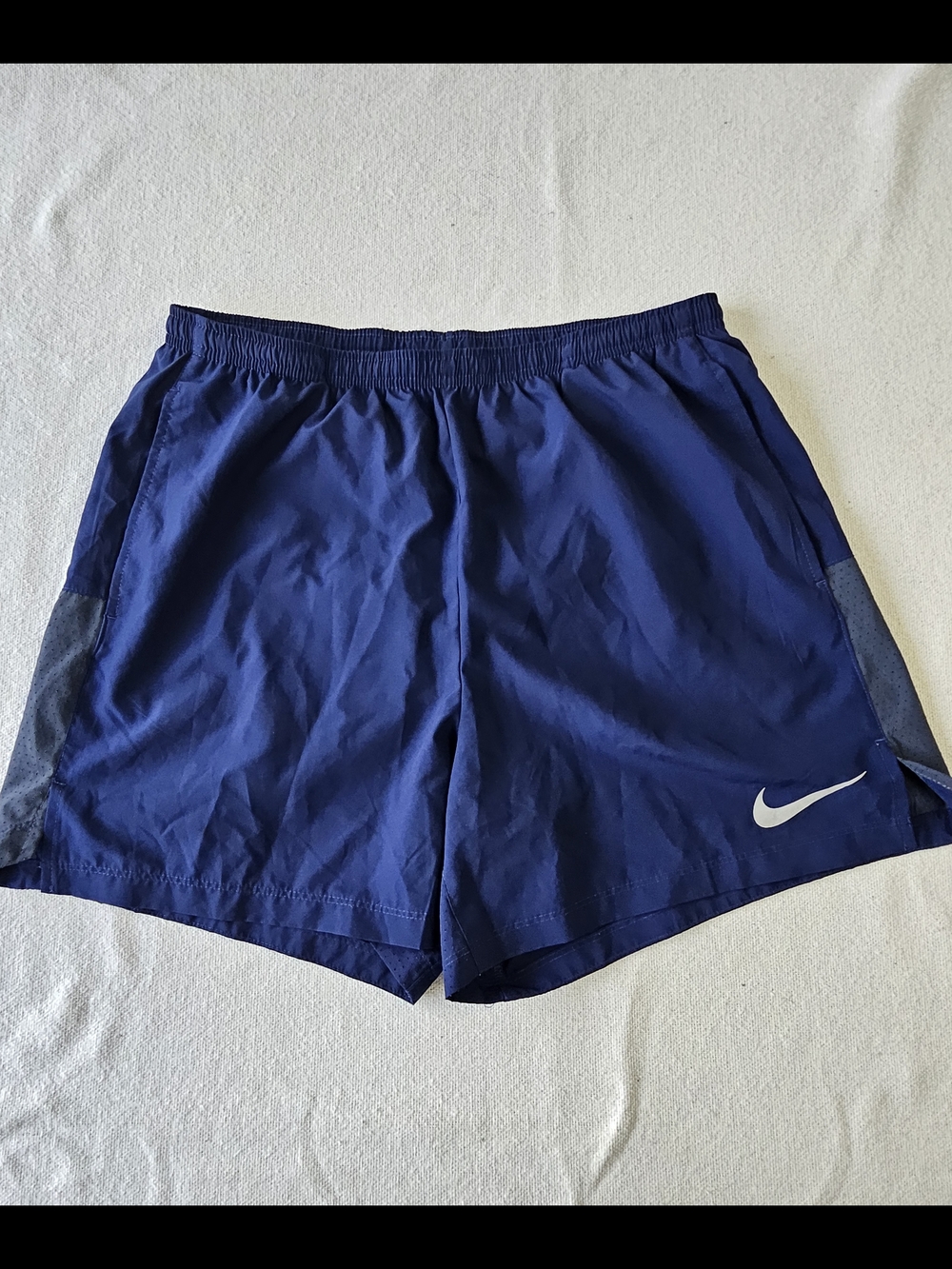NIKE DRI-FIT Size L Womens Blue Stretch Waist Drawstring Running Shorts
